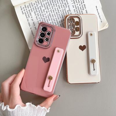 Cute Heart Wrist Strap Case For  Samsung Galaxy S24 Plus A55 5G A25 A35 S23 S22 Ultra S21 S20 FE A53 A13 5G Cover Phone Holder Stand Case