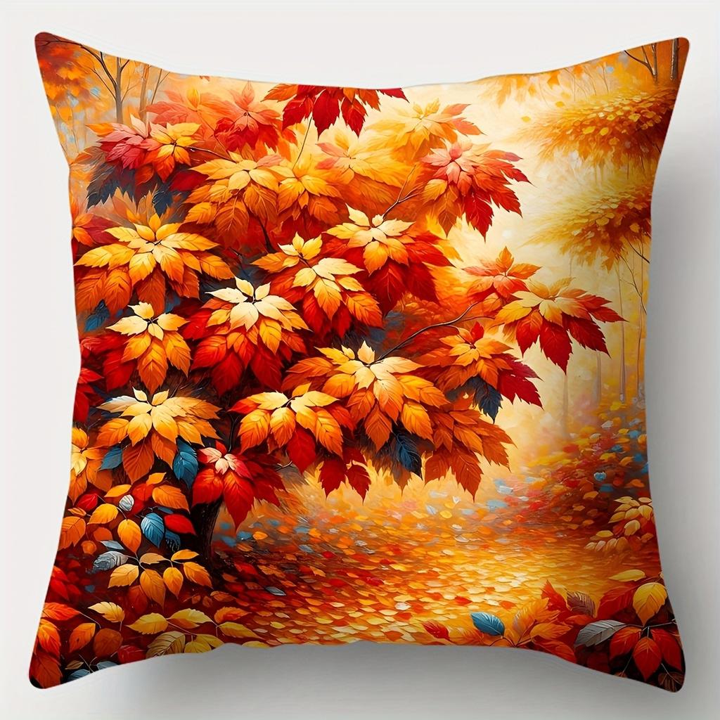 Home Decor Autumn Leaves & Basket Decorative Pillow Covers Pattern Cushion Cover Suitable For Sofa Bedroom Car Pillow Cover