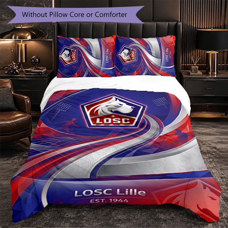 LOSC Lille FC Bettwäsche-Set 3-teilig Bettbezug-Set Dekorative Bettwäsche für Jugendzimmer Heimdekoration
