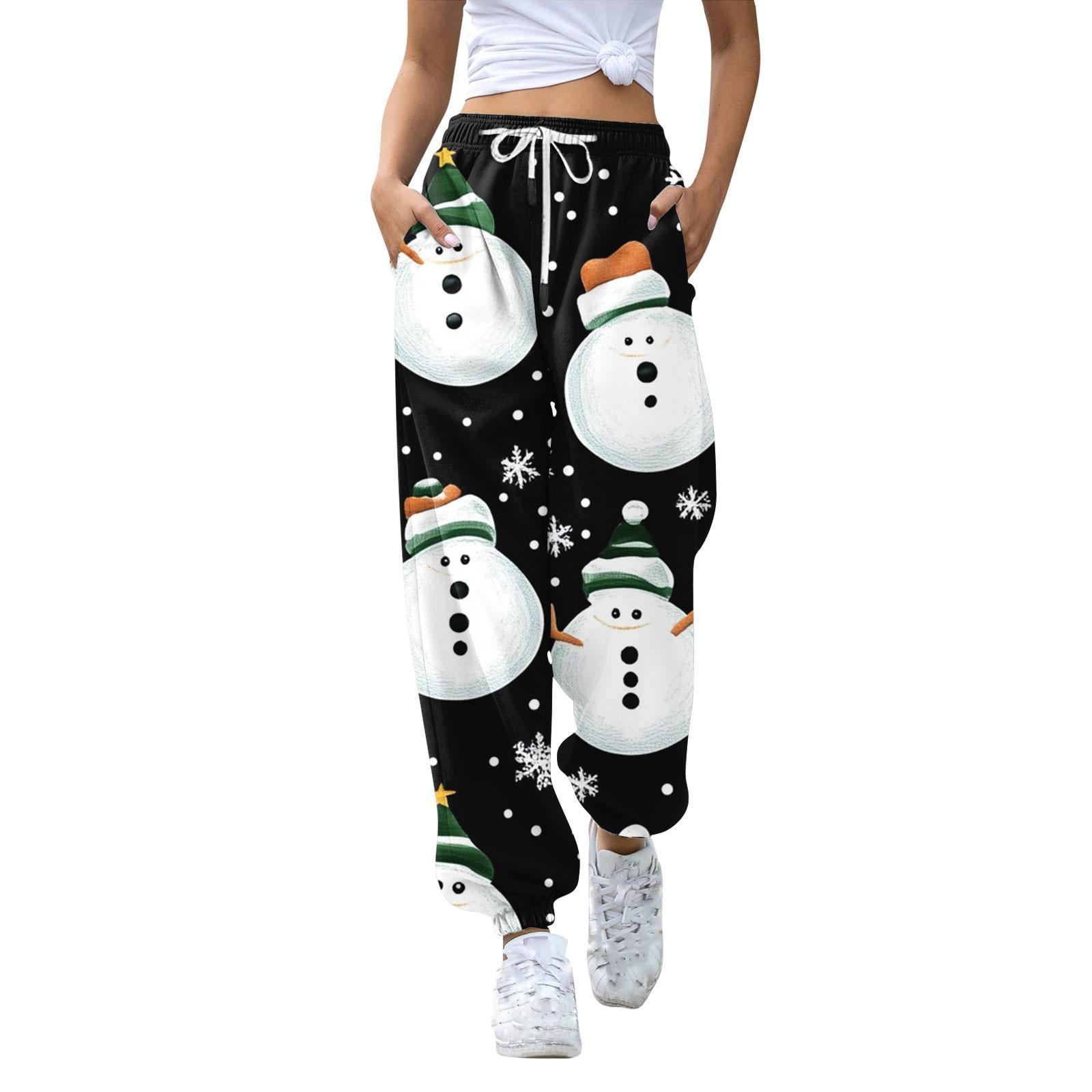 

Женские спортивные штаны с высокой талией, рождественским принтом, карманами, затягивающимися на шнурок S чёрный