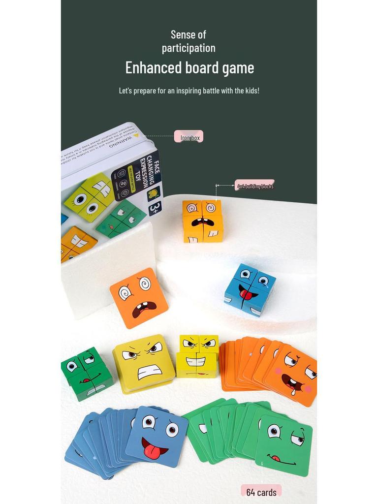 Face-Changing Magic Cube Building Blocks: Educational Wooden Toy for Kids