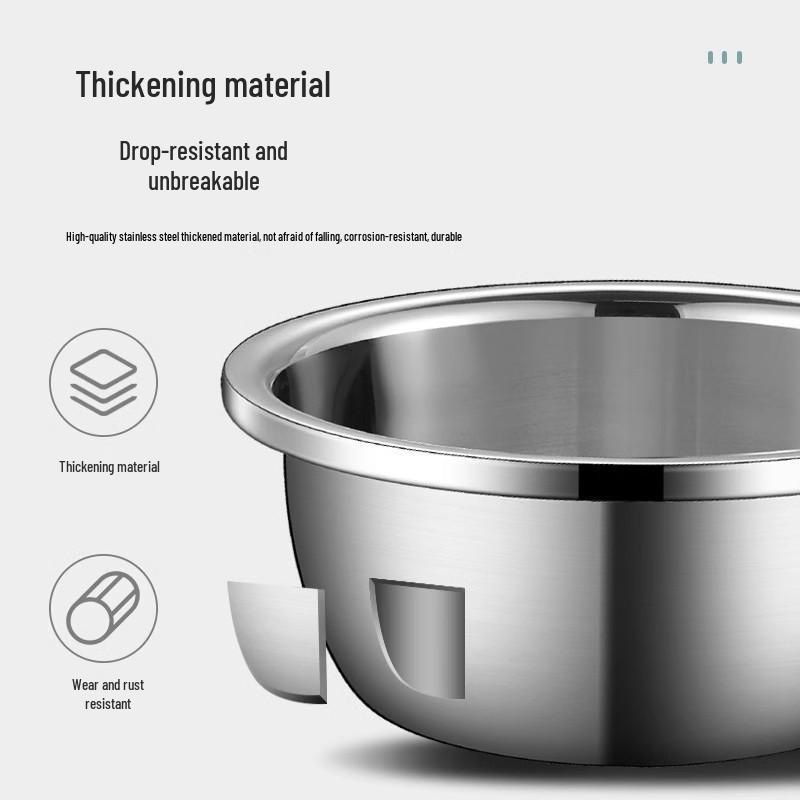 Durable 304 Stainless Steel Multi-Purpose Kitchen Basin: Noodle, Soup, Vegetable Wash, Egg Beating, and Seasoning Jar.