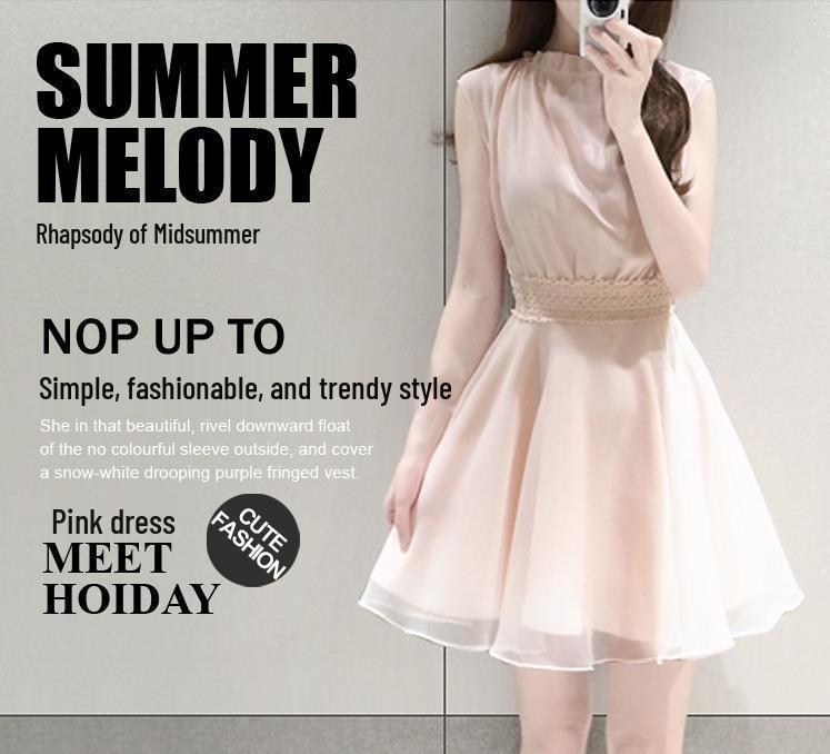 Robe Midi Chiffon Style Coréen Fausse Deux Pièces Été 2026 pour Femmes