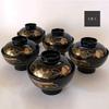 Yamaga Lacquerware Shop Zoni Bowls with Lids, Suzushunju Lacquerware, Set of 5, New Year's, Made in Japan, Makie (gold lacquer) finish, Diameter 12cm