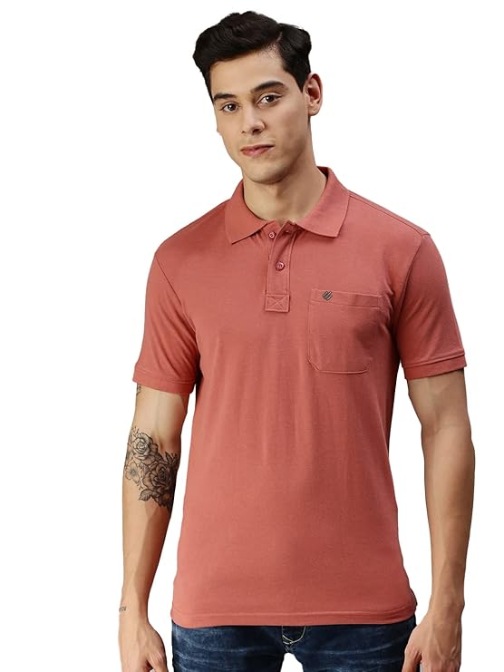 Men s Rich Solid Collar Half Sleeves Plain-Regular Fit Tshirt M розовый