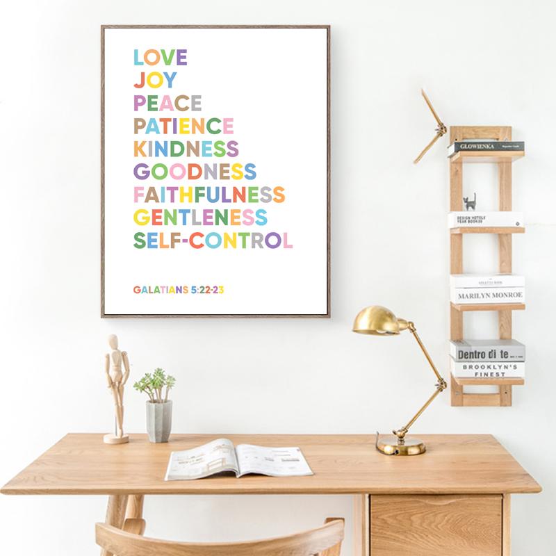 Frutto dello Spirito Stampa con Citazione Ispiratrice Poster Versetto Biblico per la Cameretta Scrittura Cristiana Tela Wall Art Decorazione Casa per la Stanza dei Bambini