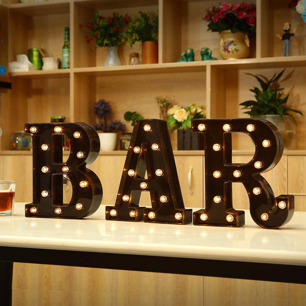 Newly Design Led Letters Lights 26 Alphabet Black Decorative Marquee Lamps for Wedding Party Birthday Home Bar Decoration
