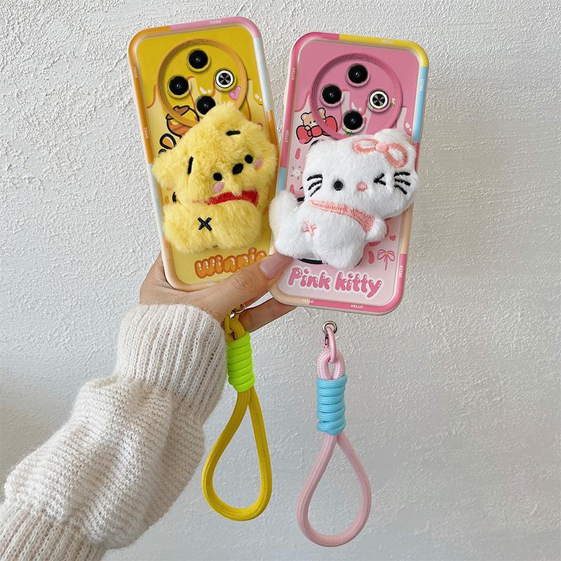 KEYSION Cute 3D Cartoon Plush Case for Infinix Spark 30C with Lanyard Soft Silicone Shockproof Phone Cover for Infinix Spark 30C