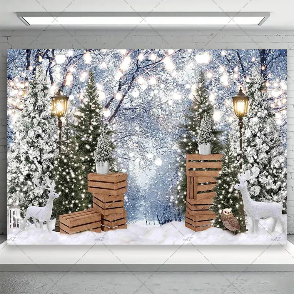 Winter snow scene, white pine forest, artistic background, dreamy glitter bow, family portrait, party decorations4768
