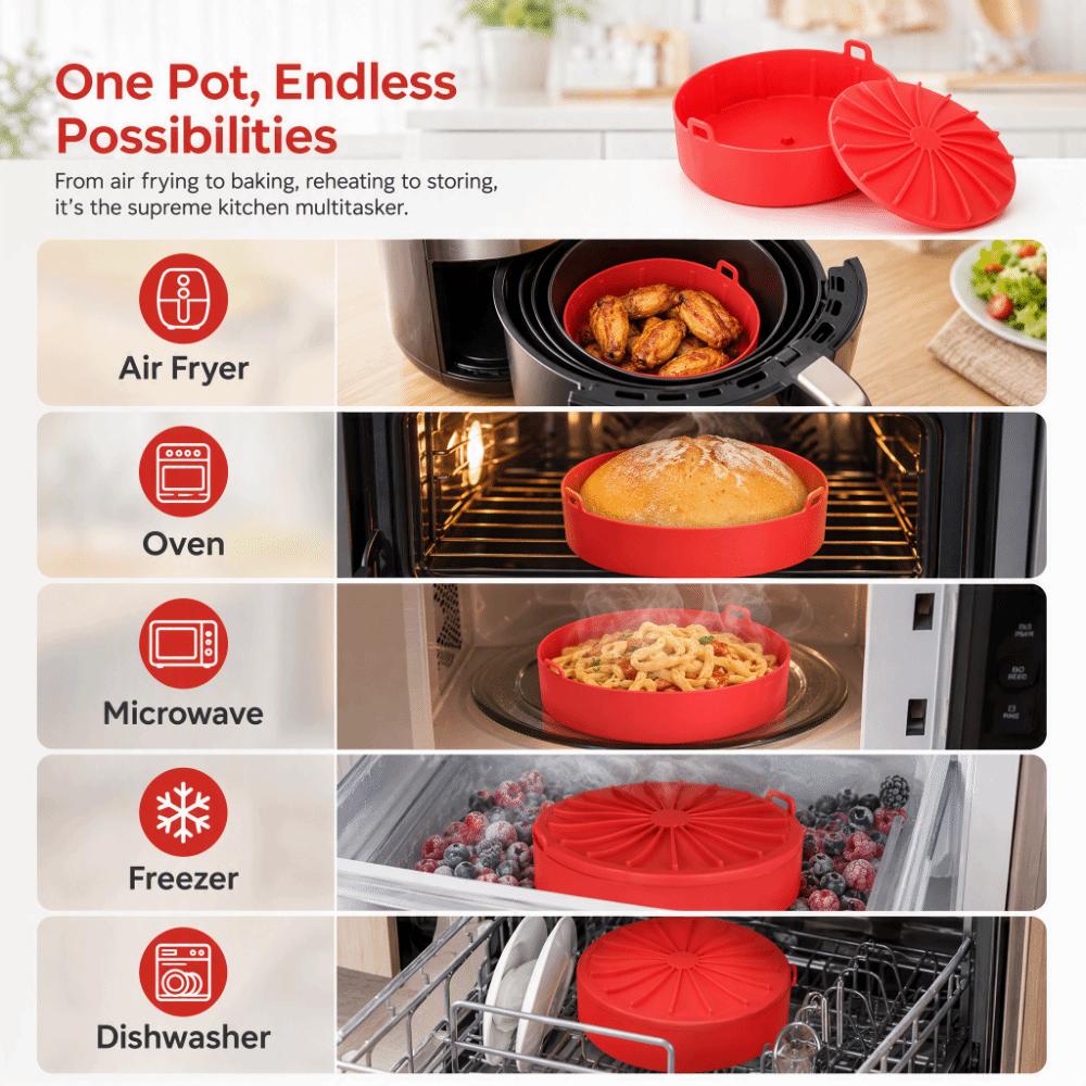 Heat Resistant Silicone Air Fryer Liner Food Grade Silicone Baking Pot  Oven Microwave Freezer Use
