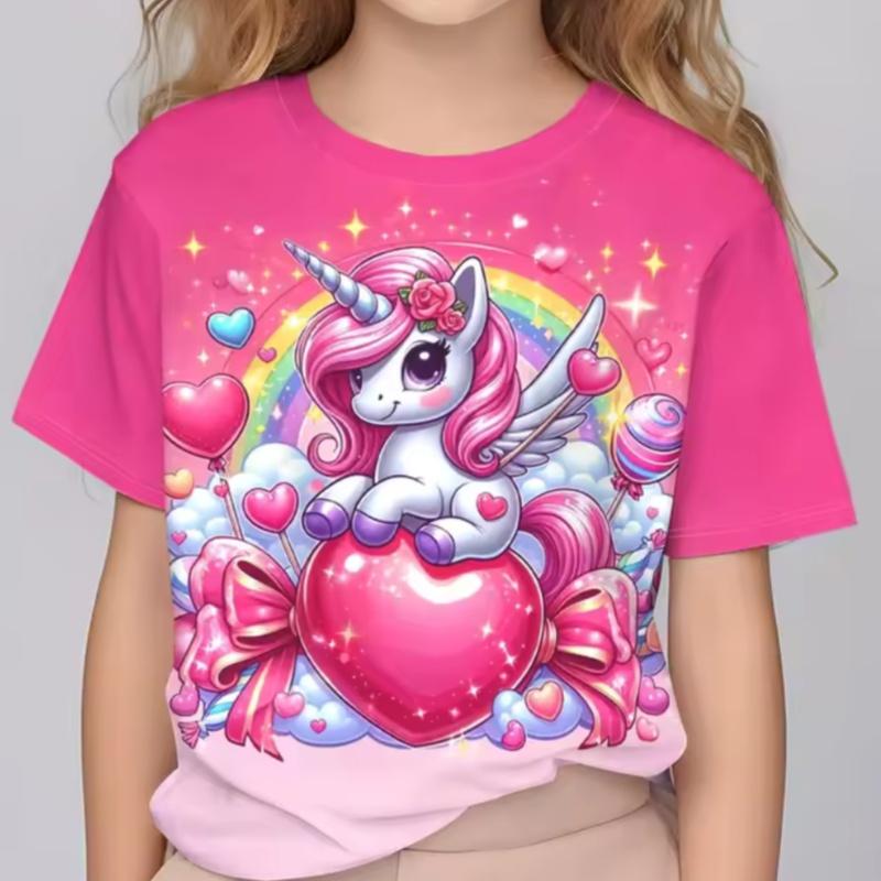 Children Summer Girls T-shirt Cute Cartoon Printed Short Sleeved Round Neck Fashion Comfortable Soft T-shirt