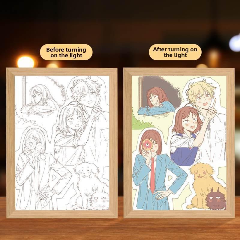 23cm/9.06in Jump in Anime Series Color 3D Mirror Light Painting Led Photo Frame Lamp Peripherals Led Night Display Bedroom Decor