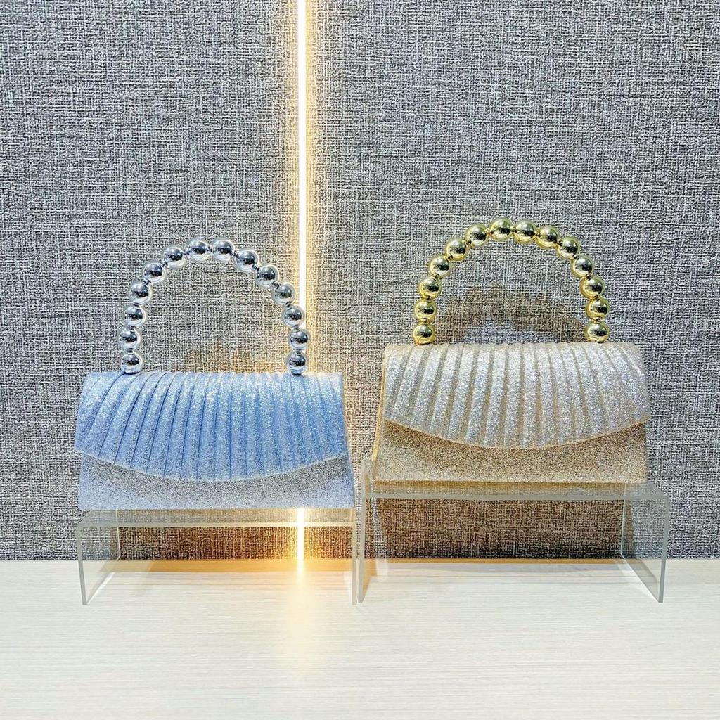 Elegant Pearl String Pleated Clutch - Sparkly Evening Handbag