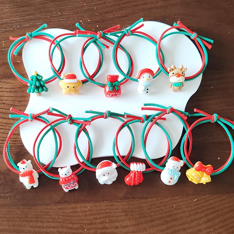 Santa Claus Christmas Tree Hair Ties - Elastic Rubber Bands for Kids