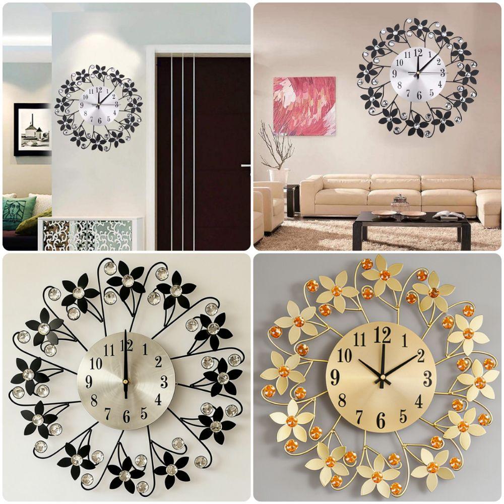 Metal Frame Wall Clock Iron Flower Wall-mounted Clock Elegant Decorative Clock Kitchen