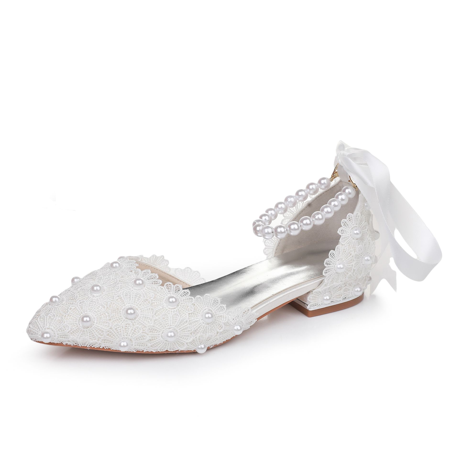 

Crystal Queen Fashion Sexy Elegant High Heels Ankle Strap Party Sandals Women White Pearl Rhinestone Lace Wedding Shoes 43