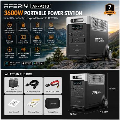 AF-P310 3840Wh 3600W LiFePO4 Přenosná napájecí stanice Solární generátor Rozšiřitelný UPS Domácí záloha Venkovní kempování