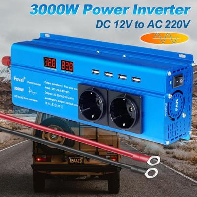 Czysta Sinusoida DC 12V/24V do AC 220V/230V 3000W z USB 3.1A Podwójny Wyświetlacz LCD Gniazdo EU Falownik do Energii Słonecznej