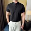 Men's Summer Stand Collar Short Sleeve Button Down Shirt Casual Waffle Knit Top