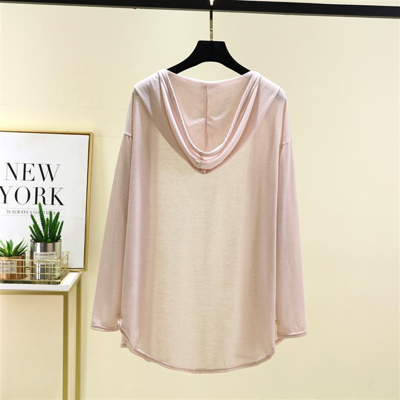 Women's Summer Tencel Hooded Cardigan - Solid Color Long Sleeve Shawl, Loose Plus Size AC Shirt Jacket