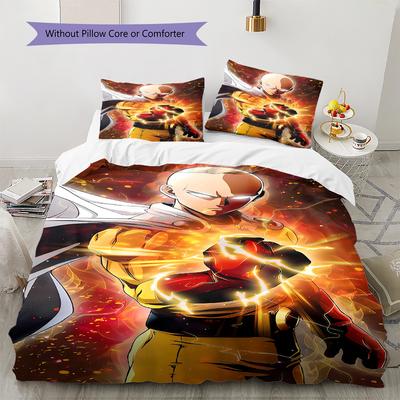 One-Punch Man Pattern Bedding,Quilt Set Quilt Cover Pillowcase Home Birthday Gift (1 * Duvet Cover + 2 * Pillowcase, Without Core)