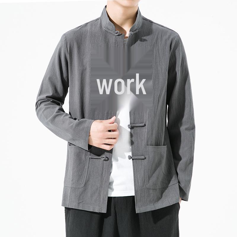 Ανδρικό Κινέζικο Ρετρό Πουκάμισο Tang Suit Μακρυμάνικο - Μονόχρωμο, Χαλαρό Στυλ για Τσάι