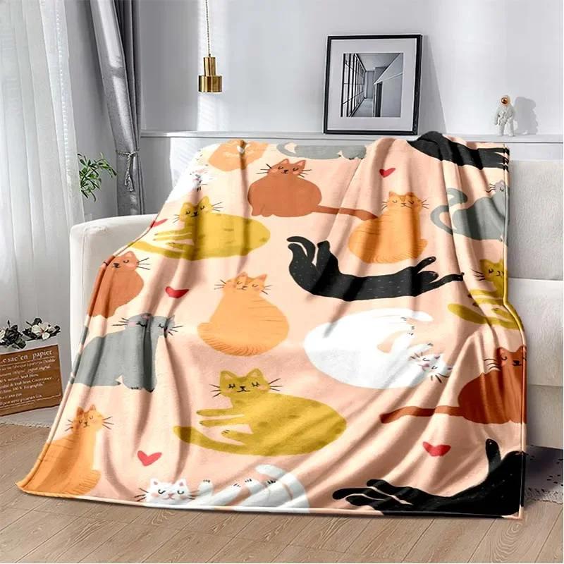 9 Cute Cat Cartoon Soft Flannel Fluffy Throw Camping Blanket for Children Sofa Throw Thin Blanket Fashion Gift
