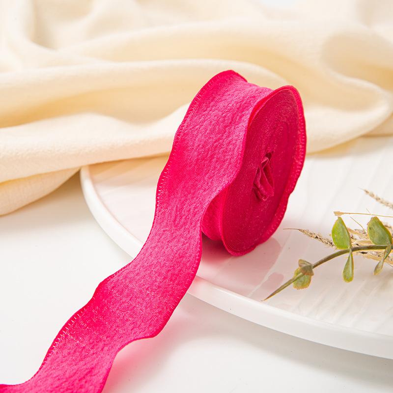 10 Yards Wrinkled Lace Edge Ribbons Flower Packing DIY Bow Hair Accessories Handmade Decoration Fabric Silk Ribbon