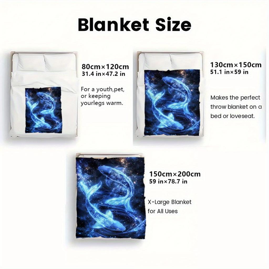 Cosmic Koi Fish Galaxy Blanket Flannel Soft Throw Bed Cover Art Decor Dreamy Ocean Design Starry Night Pattern Home Decor Gift