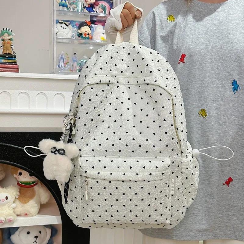 Nylon Zipper Large Capacity Backpack 2026 Hot Sale Dots Versatile Casual Bags for Women Fashionable Sewing Thread School Bags
