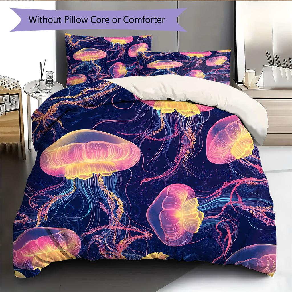 Colorful jellyfish  Pattern Bedding Quilt Set Quilt Cover Pillowcase Home Decoration  Gift (1 * duvet cover + 2 * pillowcase, without core)