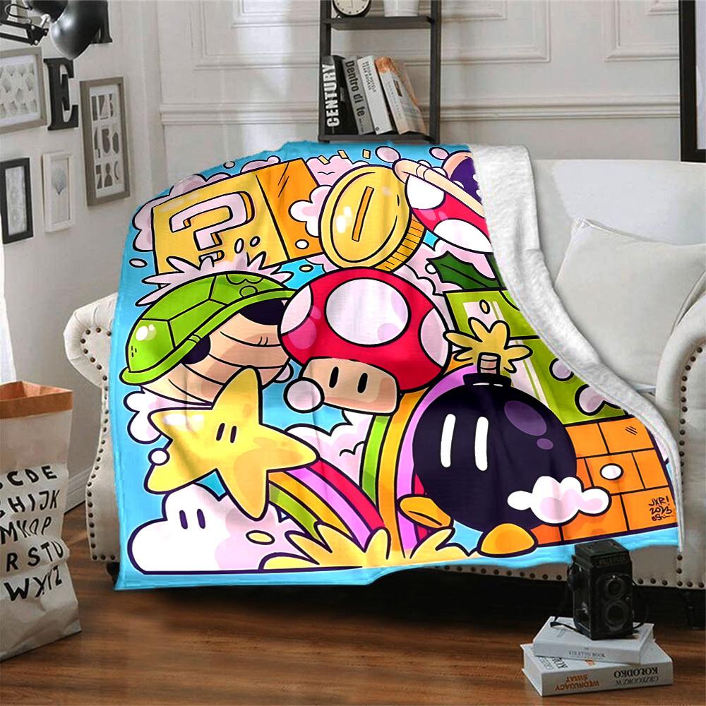 1pc Mario Adventure Flannel Blanket, Soft Skin Friendly with Digital Printing, Various Sizes Available for Family, Friends, Birthday