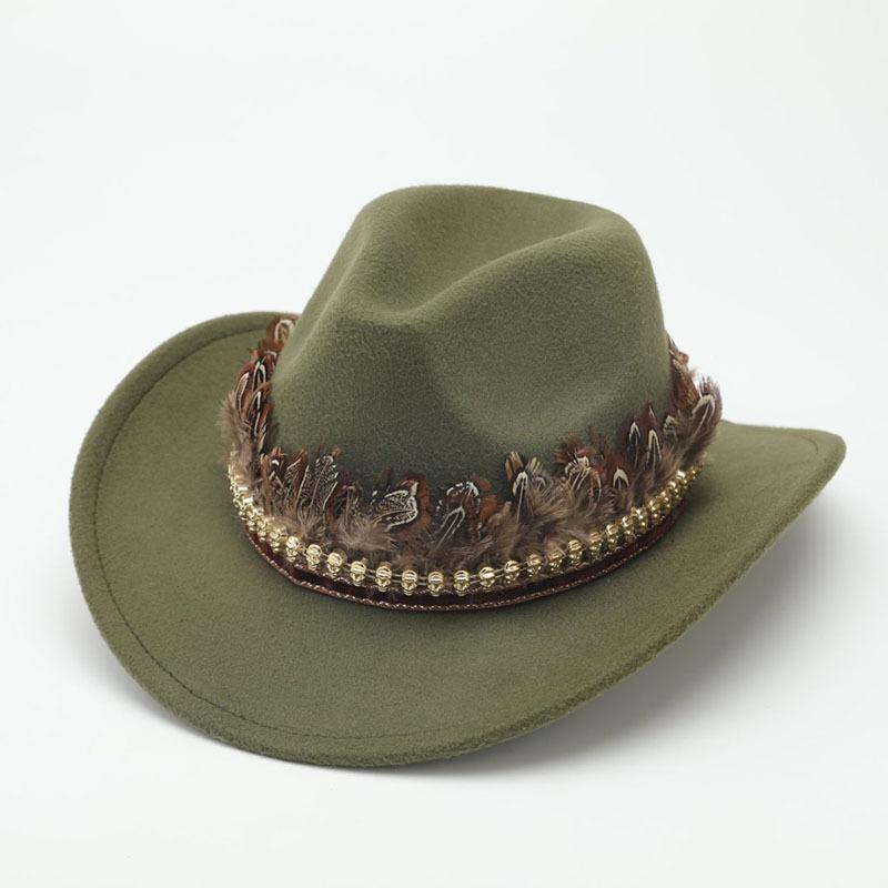 Western cowboy hat autumn and winter outdoor travel knight hat Tibetan ethnic style feather jazz hat top hat