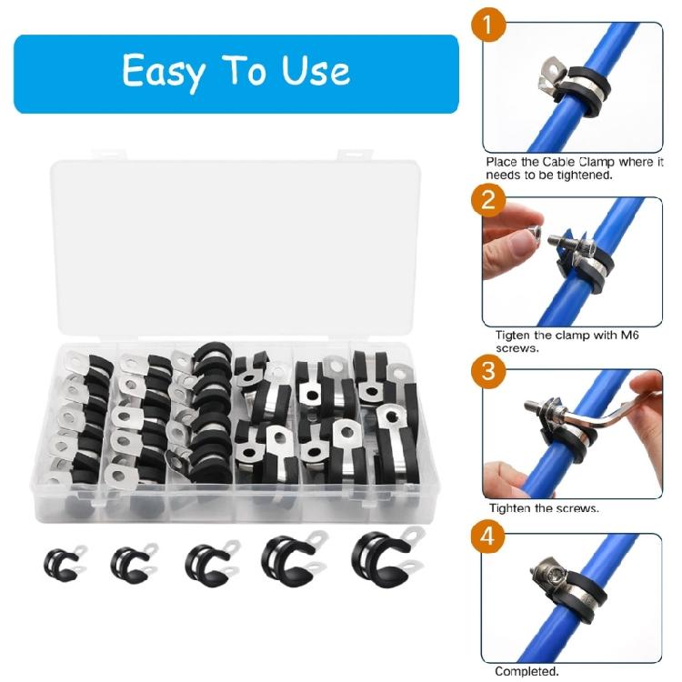 Assorted Steel Rubberized Cable Clamps Cable Management Set Multipurpose Wire Clamps Set for Professional Cable Handling