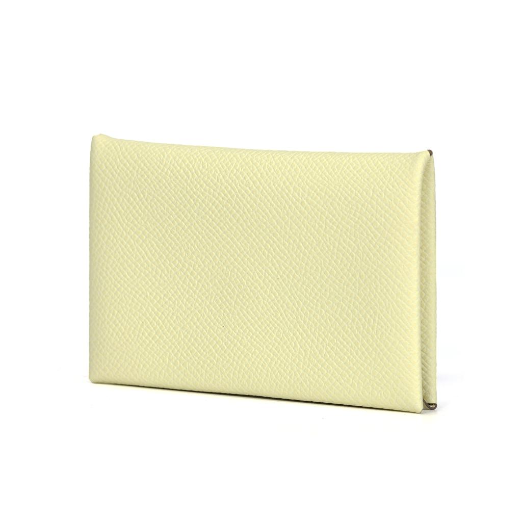 Hermes Calvi Palladium Plated Snap Epsom Leather Wallet Card Holder Women Wallet Milton-Yellow H044164CKI8