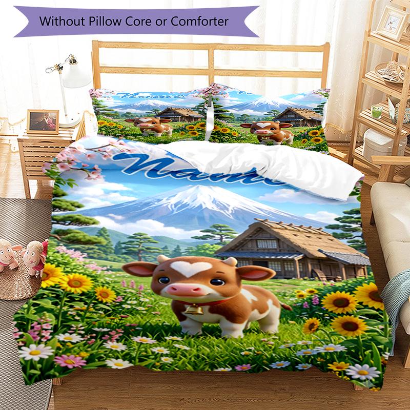 3pcs Custom Name Cow Bedding Set Duvet Cover Closure Includes 1 Duvet Cover & 2 Pillowcases, Soft and Comfortable for All Seasons.