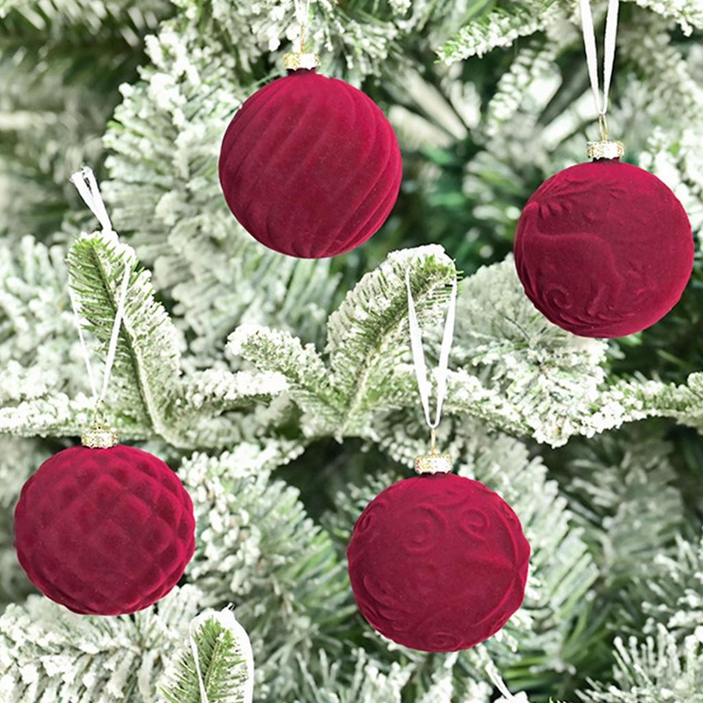 20pcs 6cm Velvet Christmas Ball Pendant Reusable Christmas Hanging Balls Flocked Xmas Tree Ornaments Party Favors