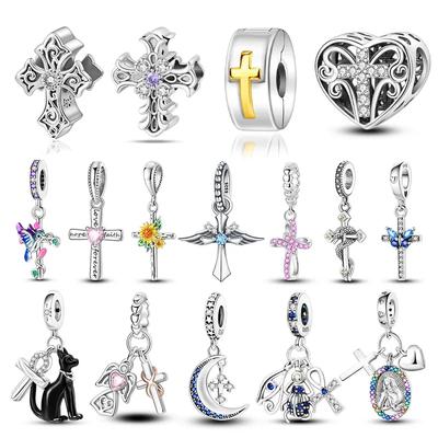 925 Silver Charms Religion Heart Lucky Eye Cross Beads for Women Original 925 Bracelet Fine Jewelry Gift