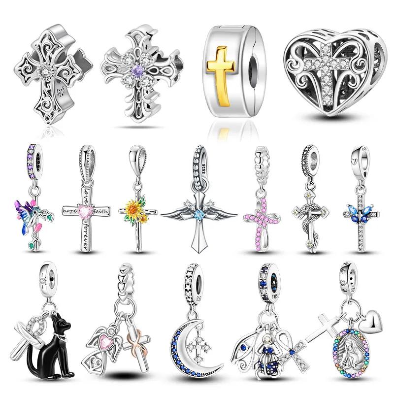 Copper Charms Religion Heart Lucky Eye Cross Beads Fit Originalbracelet For Women Fine Jewelry Gift