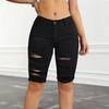 Hohe Taille Denim Shorts Damen Sommer Schlanke Passform Lochstanzung Radhosen Street Style Trendige Baumwolle Elastische Jeansshorts