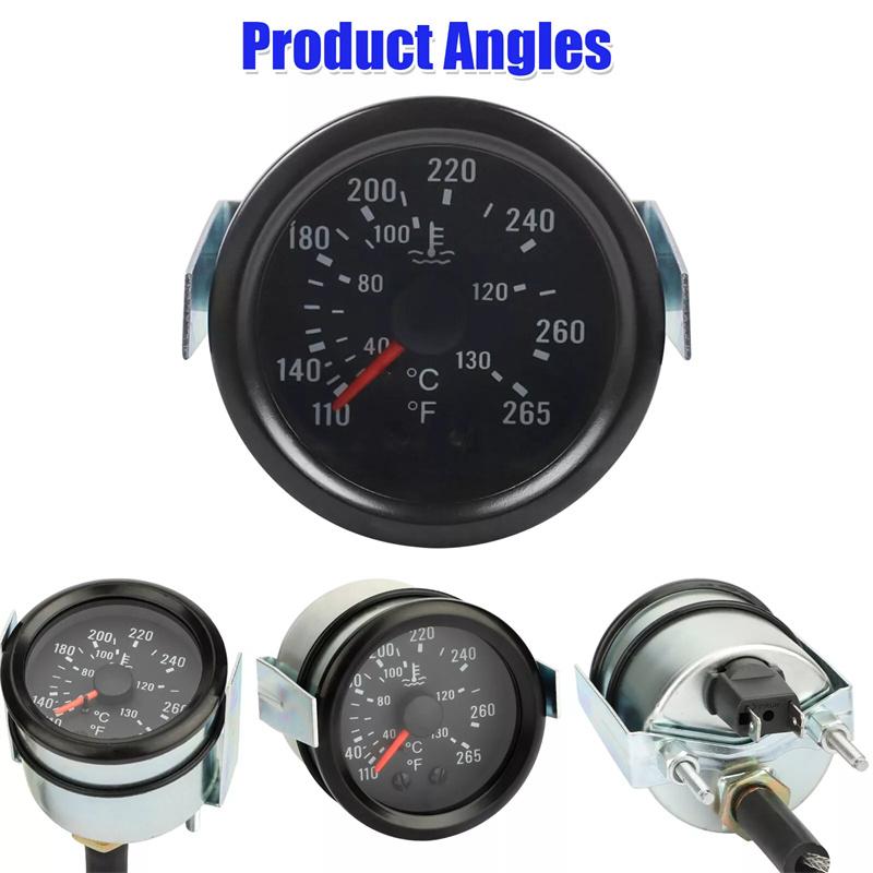 2" 52Mm Mechanical 40-130Celsius/110-265℉ Water Temp Gauge 12V Water Temperature Gauge Car Meter With Sensor Npt 1/2