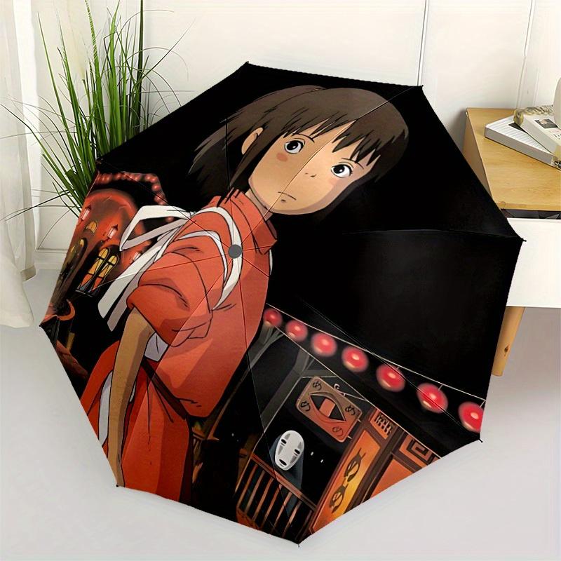 1pc Spirited Away, Chihiro Auto Folding Umbrella, Portable Collapsible Design, 8-Rib Iron Frame, , All-Season Casual Outdoor Accessory for Christmas B