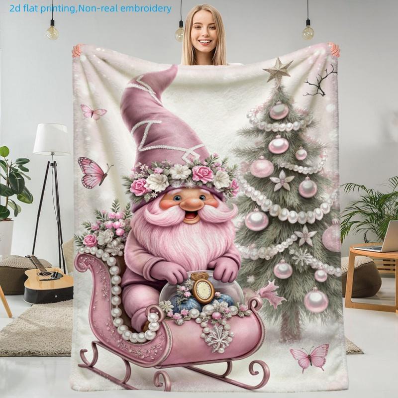 1pc Christmas Themed Santa Claus and Christmas Tree Printed Blanket, Festive Atmosphere, Multiple Sizes Available, Autumn Thanksgiving Christmas Nap B