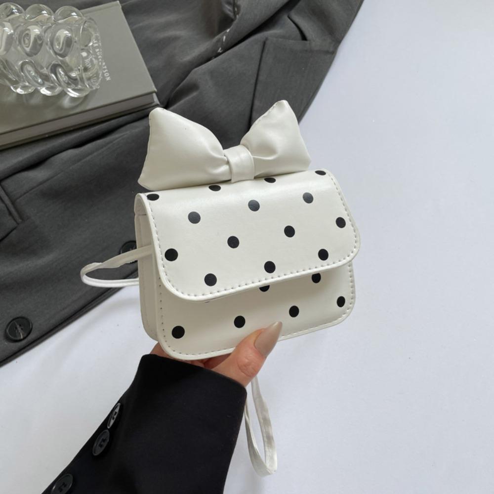 Fashion Versatile Women Mini Shoulder Bag PU Leather Polka Dot Print Underarm Bag Bow Design Crossbody Bag