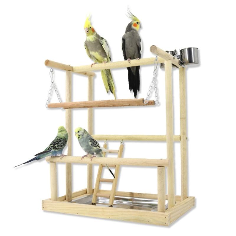 Bird Toys, Bird Perch Wooden Training Stand Natural With Cotton Rope