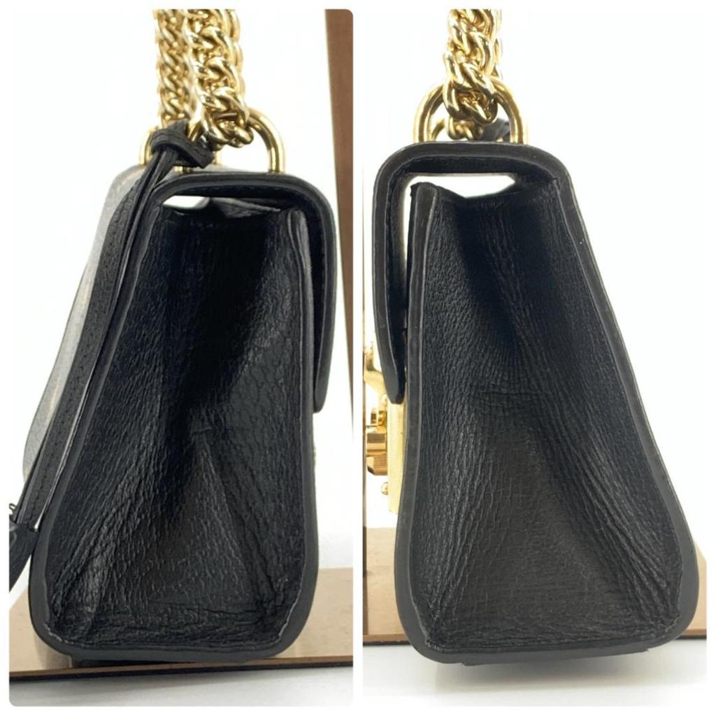 GUCCI Bee & Star Shoulder Bag Crossbody Chain Strap Gold Hardware Leather 432182 Padlock Black Women's