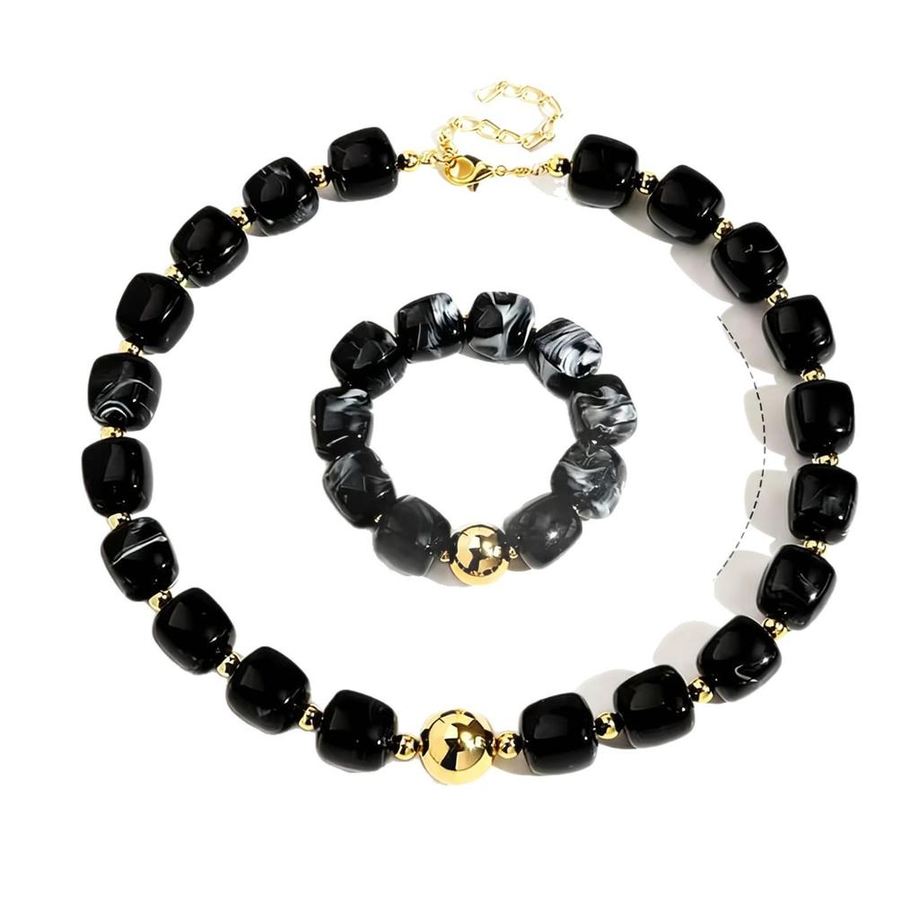 Acrylic Square Beads Chain Necklace Bangle Handmade Irregular Stone Shape Beaded Bracelet Choker Retro Jewelry Gifts