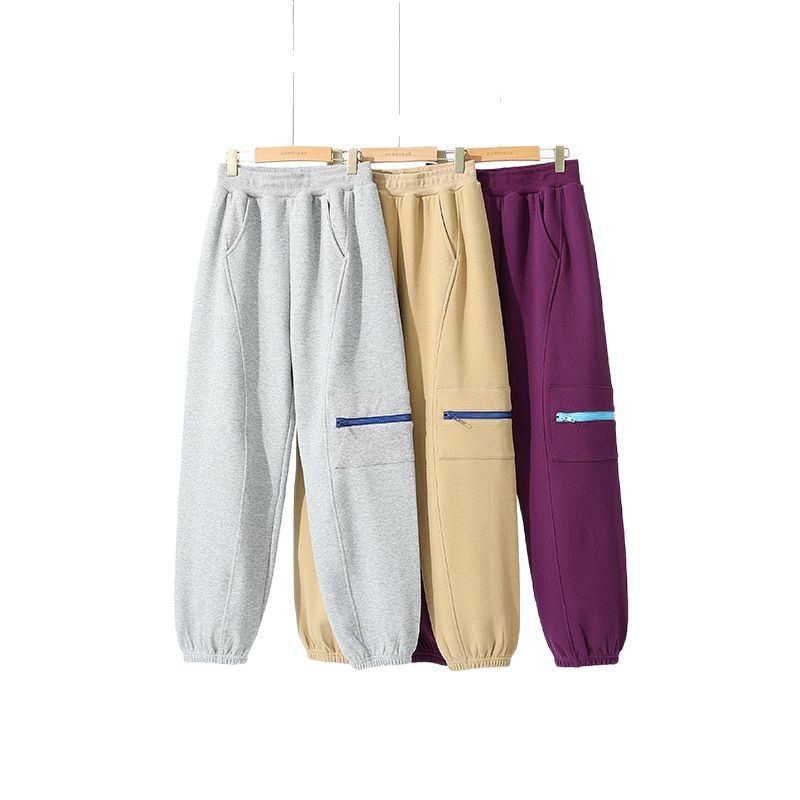 Spring and Autumn Crawler K-style Kids Casual Mid Waist Pants Children's Zipper Cargo Pants Boys' Pure Color Sports Pants