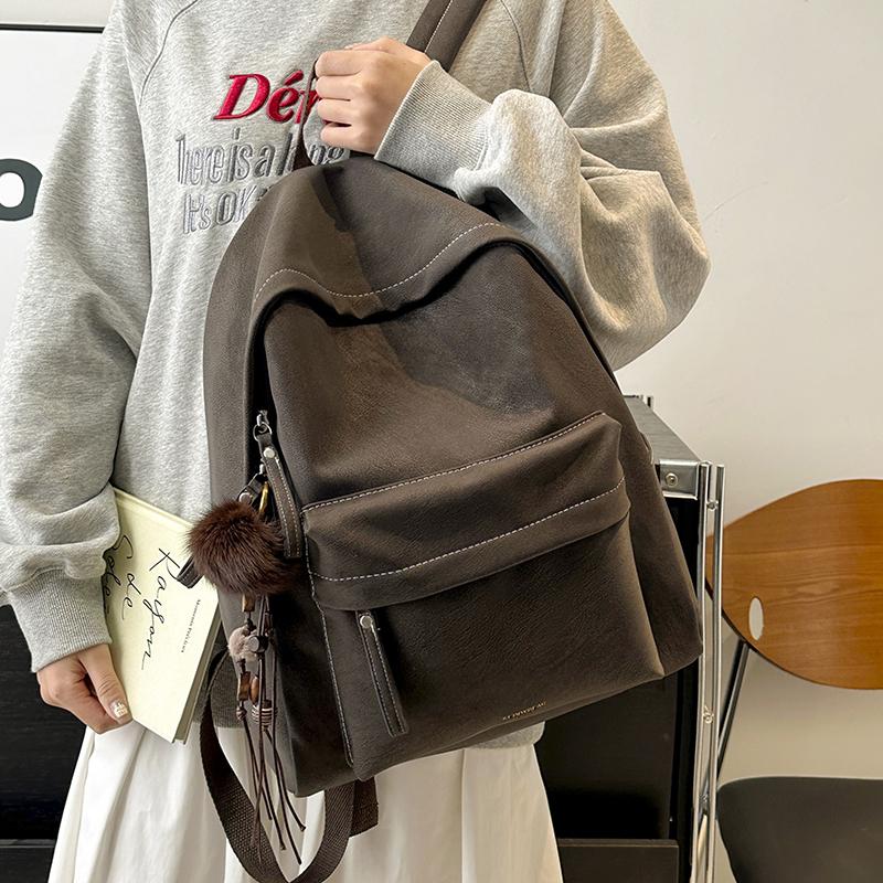 Minimalist Faux Leather Backpack Casual Daily Use Backpack for Women Simple Design Ideal for School Commute Travel and Everyday Outings No Pendant