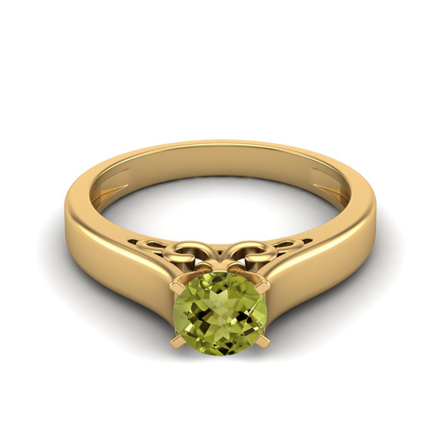 0.70 Ctw Round Peridot 925 Sterling Silver Gold Vermeil Solitaire August Birthstone Women Promise Ring 5